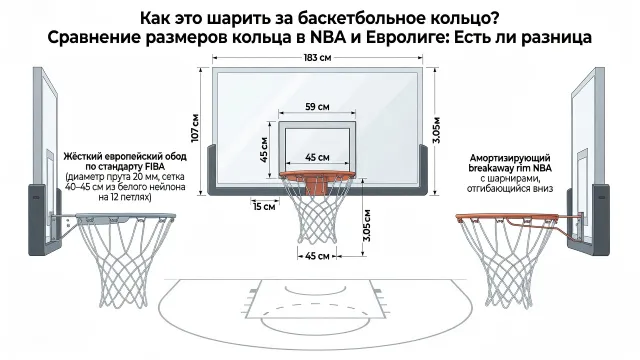 Как это шарить за баскетбольное кольцо? Сравнение размеров кольца в NBA и Евролиге: Есть ли разница